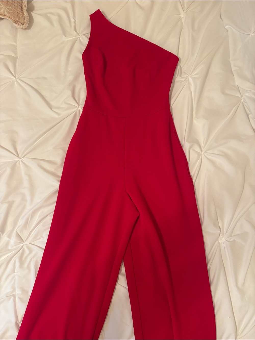 One-Shoulder Red Jumpsuit - Women